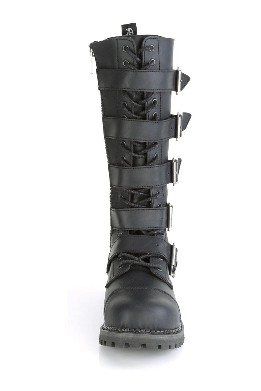 RIOT-18BK Black Vegan Leather Knee Boot-Knee Boots-Demonia-SEXYSHOES.COM