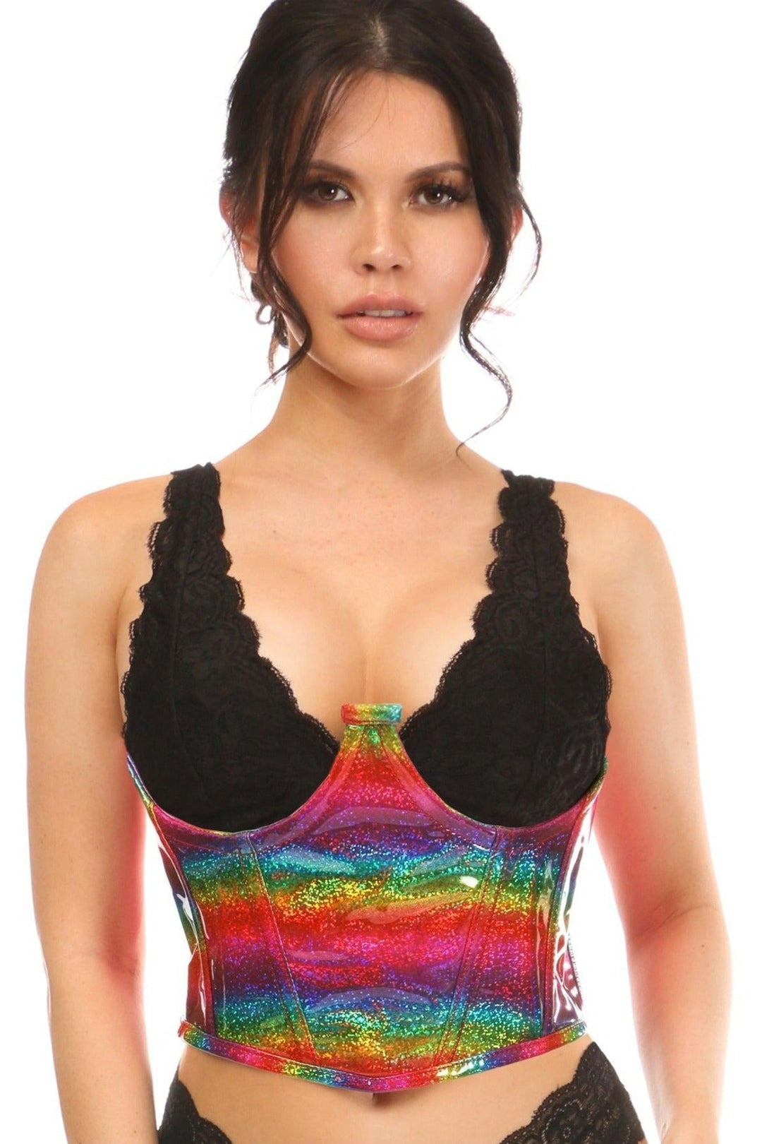 Daisy Corsets Lavish Rainbow Glitter PVC Lace-Up Bustier Top