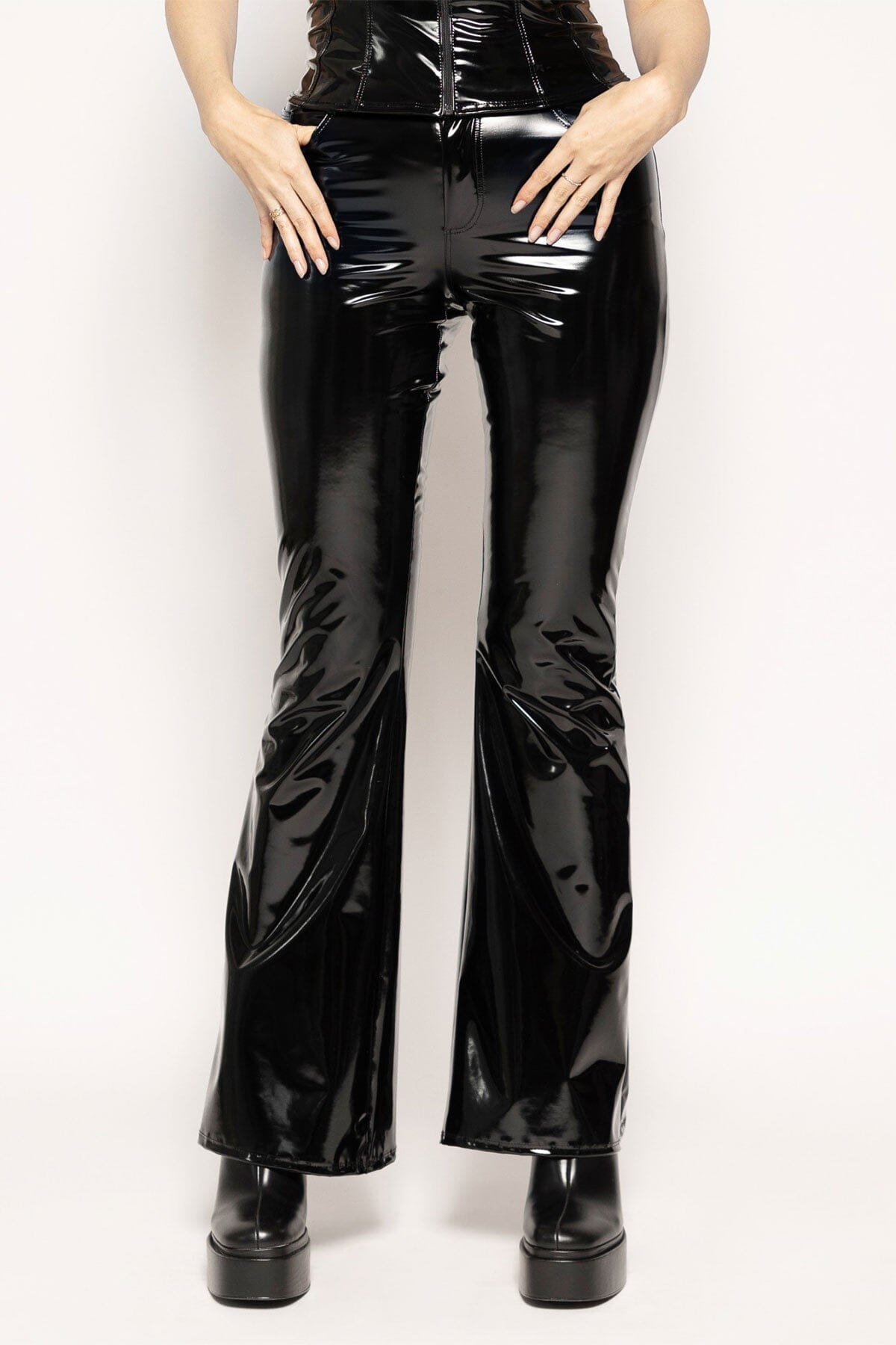 Vinyl hot sale black trousers