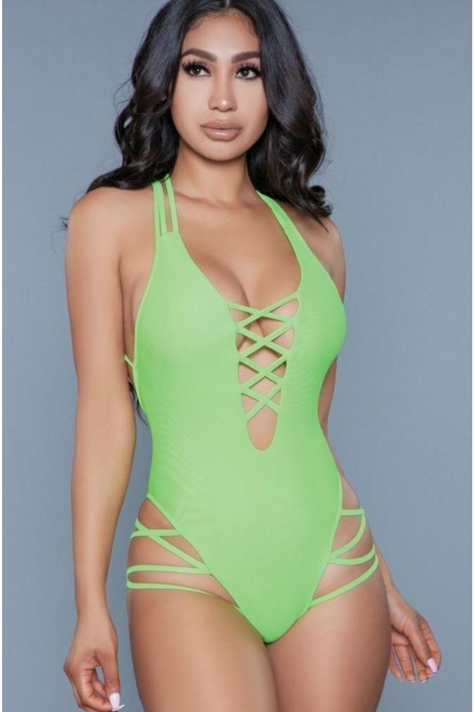 Criss Cross One Piece Swimsuit-One Piece Swim-BeWicked-Green-XS-SEXYSHOES.COM