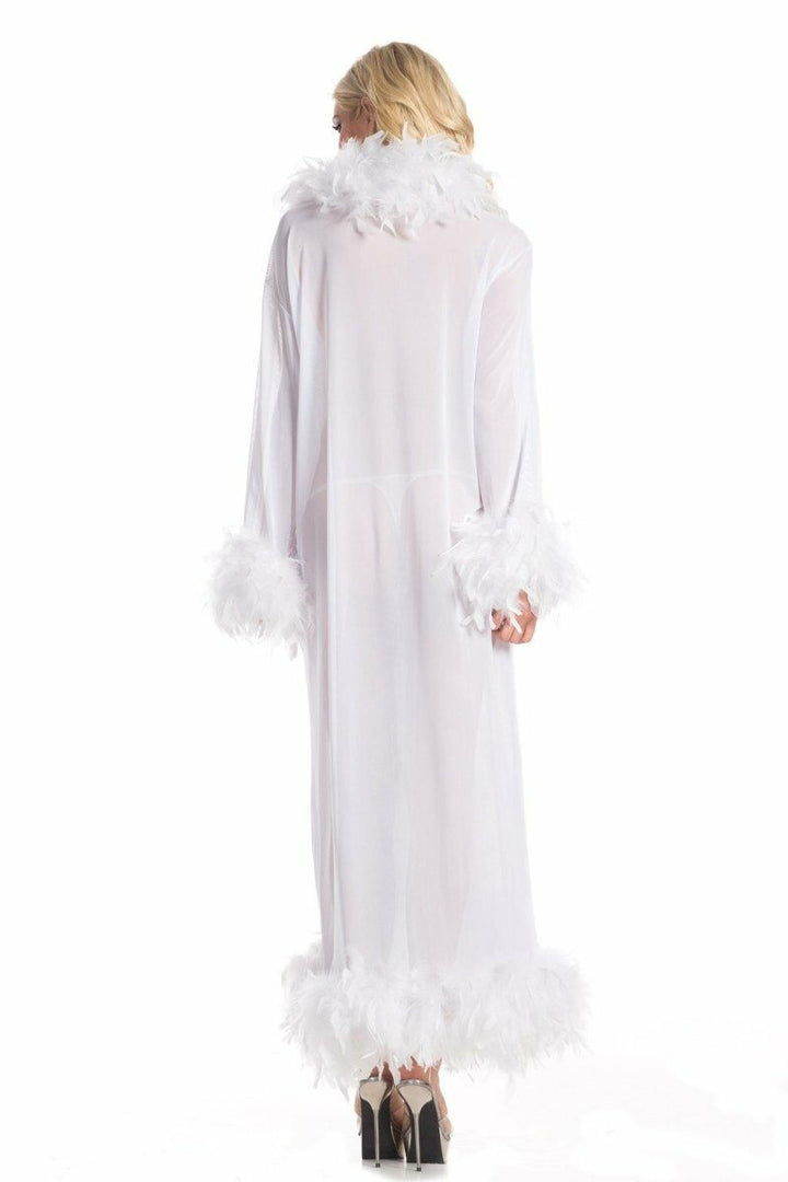 Feather Trim Full Length Robe-Robes-BeWicked-White-O/S-SEXYSHOES.COM