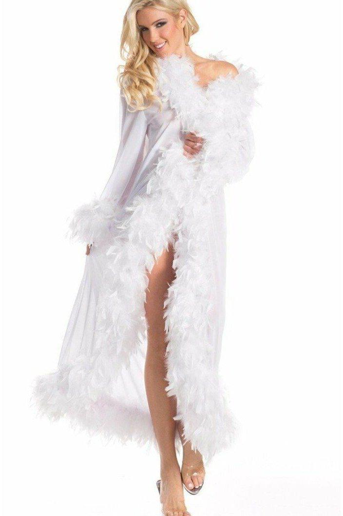 Feather Trim Full Length Robe-Robes-BeWicked-White-O/S-SEXYSHOES.COM