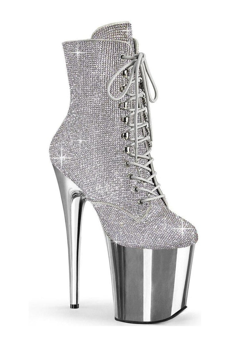 Pleaser Silver Ankle Boots Platform Stripper Shoes | Buy at Sexyshoes.com