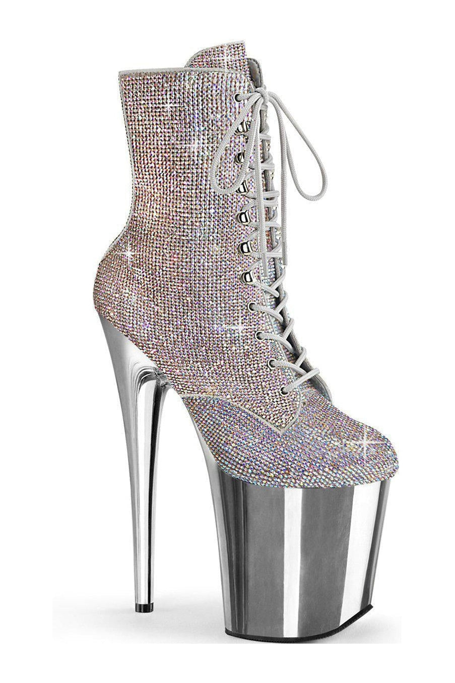 Pleaser Silver Ankle Boots Platform Stripper Shoes | Buy at Sexyshoes.com