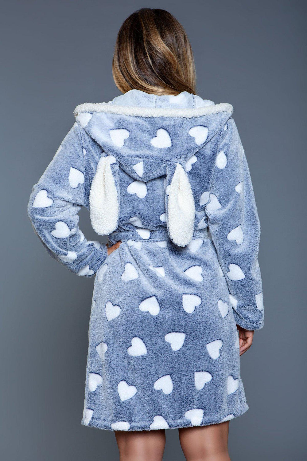 Heart Print Hooded Flannel Robe-Gowns + Robes-BeWicked-SEXYSHOES.COM