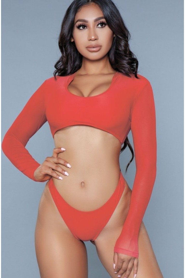 Long Sleeve V Neck Set-Dancewear Sets-BeWicked-Red-XS-SEXYSHOES.COM