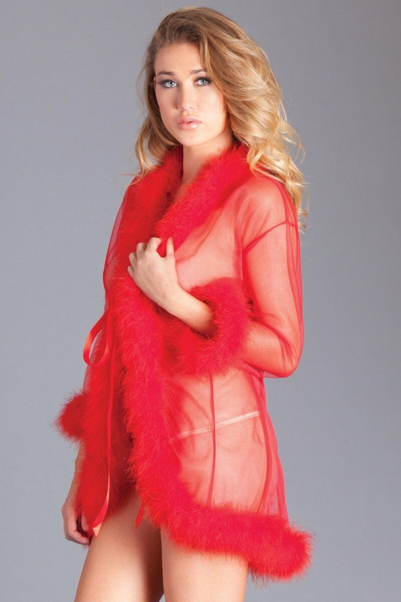 Marabou Trim Short Robe-Robes-BeWicked-Red-O/S-SEXYSHOES.COM