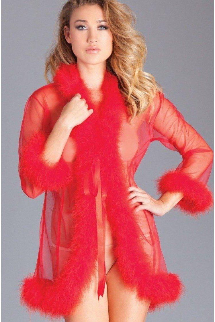 Marabou Trim Short Robe-Robes-BeWicked-Red-O/S-SEXYSHOES.COM