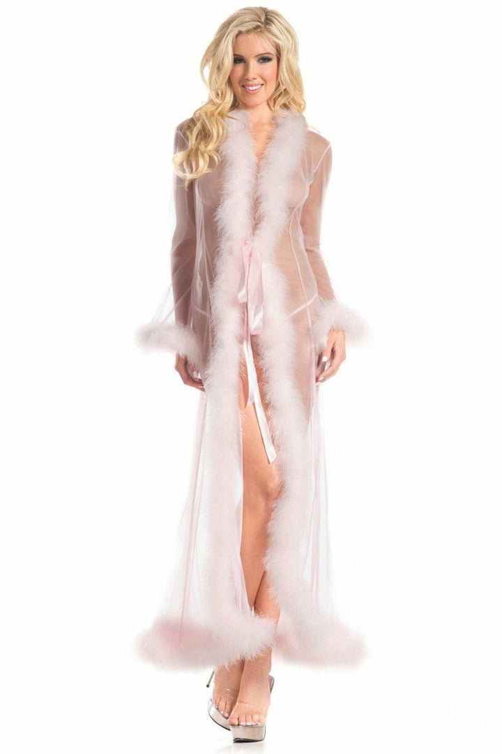 Marabou Trimmed Full Length Robe-Robes-BeWicked-Pink-O/S-SEXYSHOES.COM