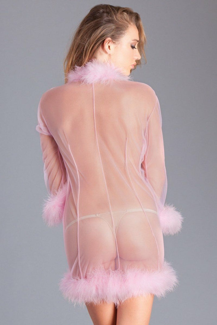 Marabou Trimmed Short Robe-Robes-BeWicked-Pink-O/S-SEXYSHOES.COM