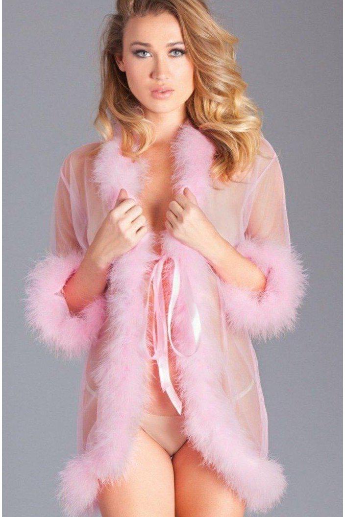 Marabou Trimmed Short Robe-Robes-BeWicked-Pink-O/S-SEXYSHOES.COM