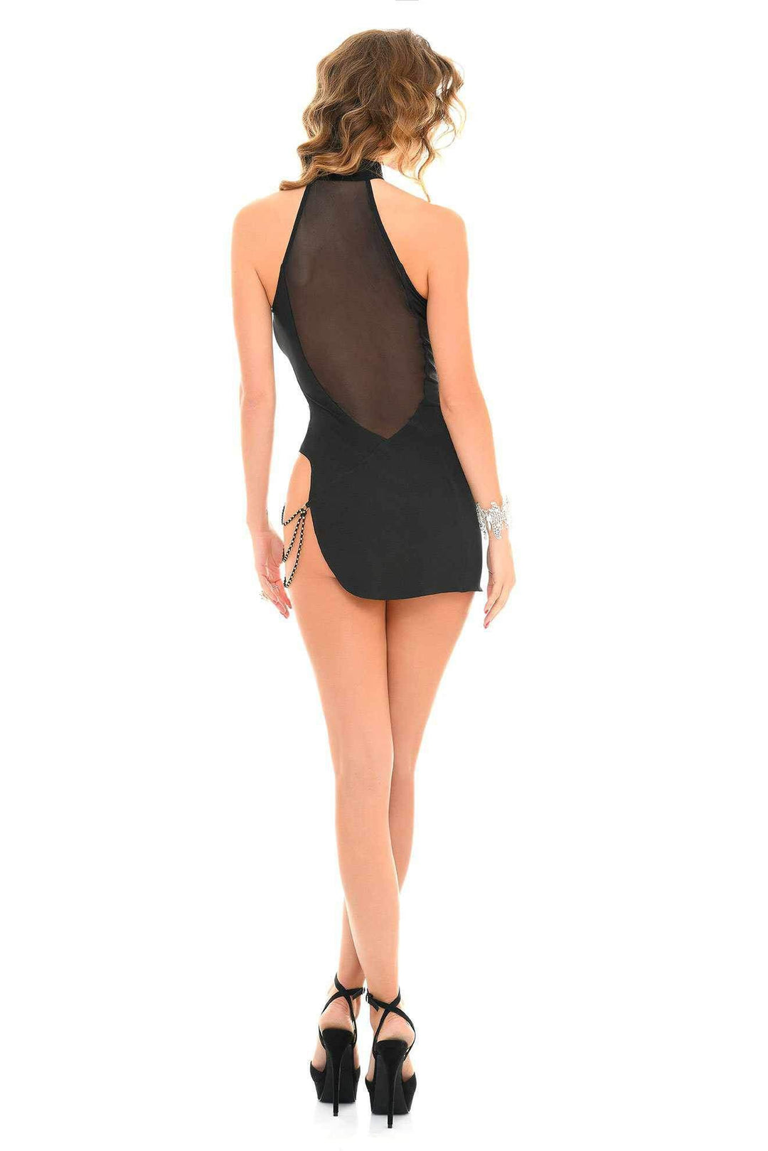 Marinette Edgy Dress | Black Lycra | Mesh-Les P'Tites Folies-SEXYSHOES.COM