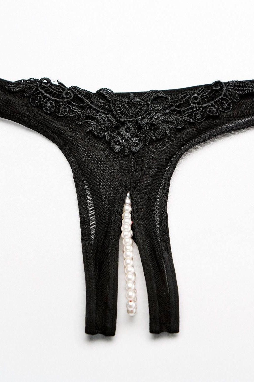 Mesh and Applique Pearl Panty-Panties-Shirley of Hollywood-Black-O/S-SEXYSHOES.COM