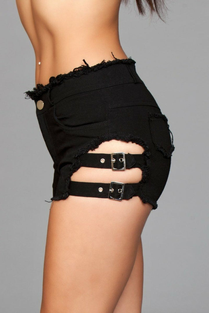 Side Buckle Denim Shorts-Denim Shorts-BeWicked-SEXYSHOES.COM