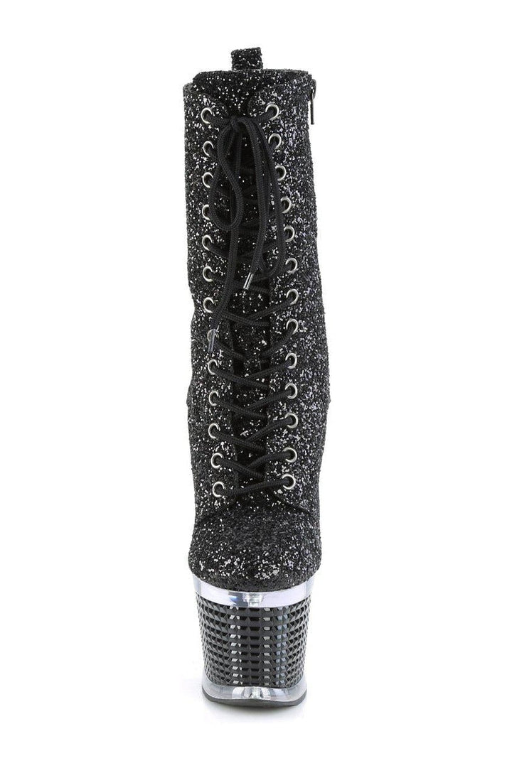 SPECTATOR-1040G Knee Boot | Black Glitter-Knee Boots-Pleaser-SEXYSHOES.COM